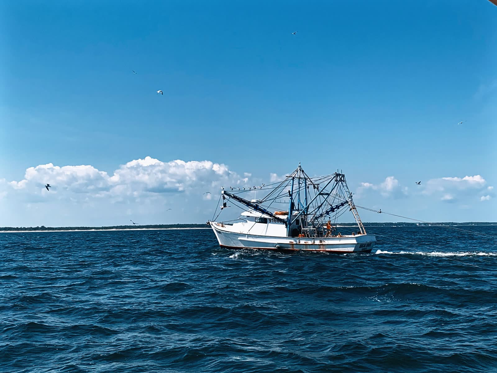 Commercial fishing vessel working at sea